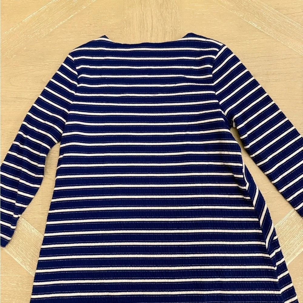 Kim Rogers Navy and White Striped Long Sleeve Top w/silver accents